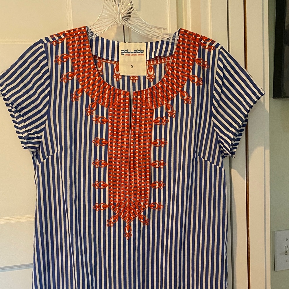 Gallabia San Tropez Maxi Urban Caftan women’s size small in royal, white, orange